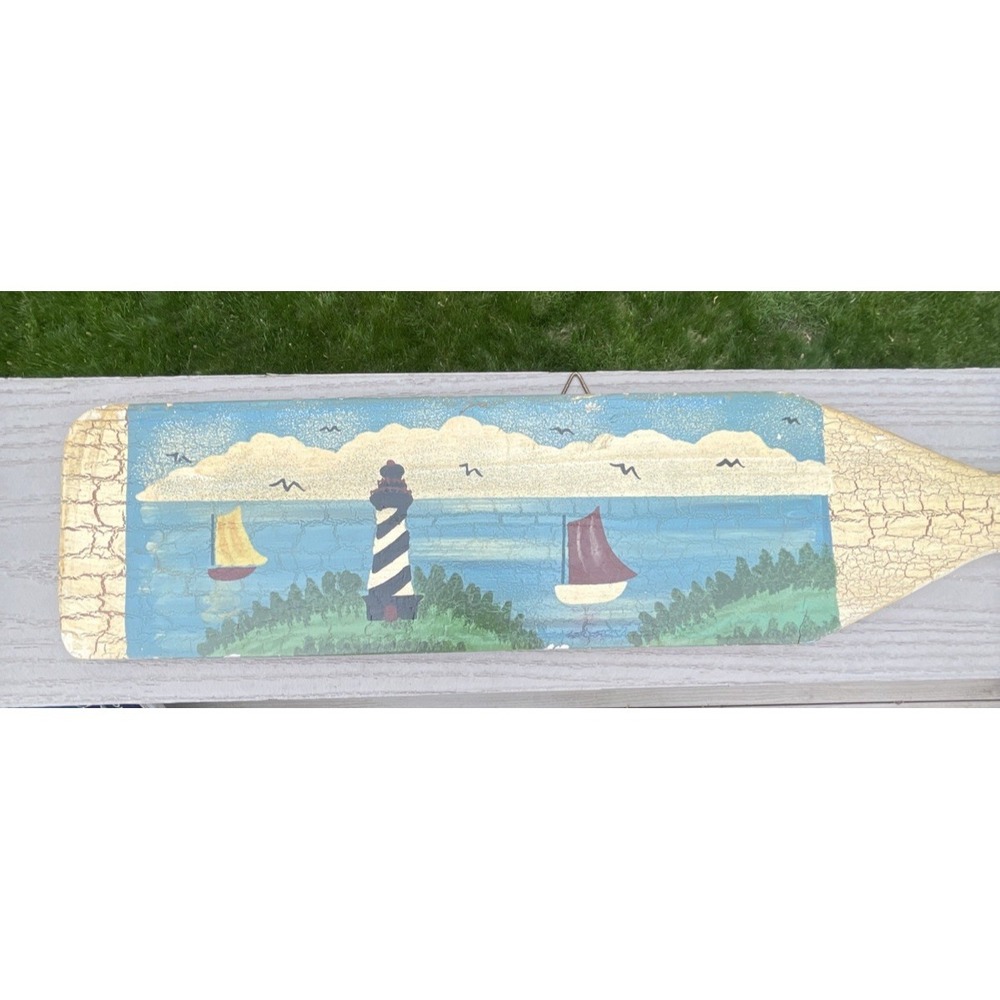 2 Handpainted Boat Oars Decor Crackling Lighthouse Birdhouses